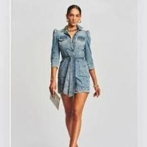 Retrofete Denim Dress Womens Large Distressed Western Mini Italy Luxury Blue